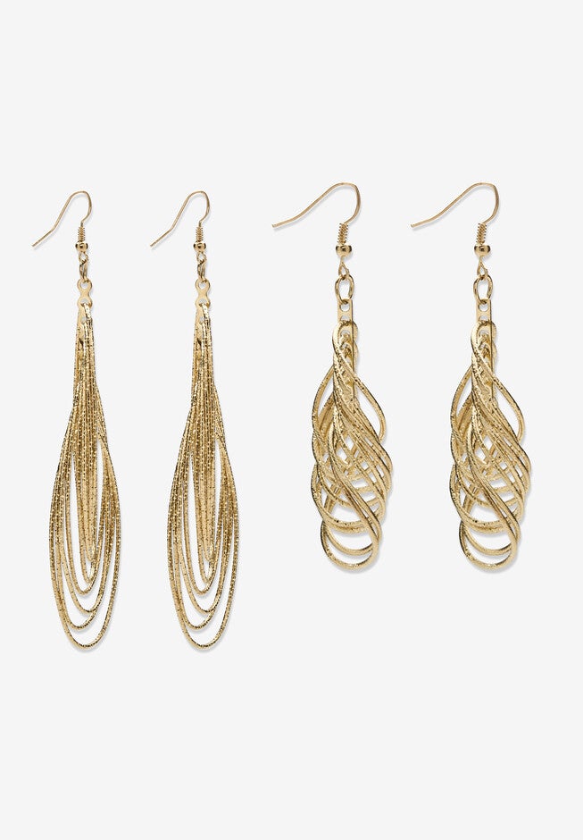 Goldtone Diamond Cut 2 Piece Set Drop Earrings (72x24mm), , alternate image number null