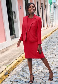 2-Piece Stretch Crepe Single-Breasted Jacket Dress