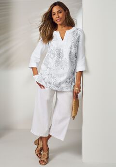Linen V-Neck Embroidered Tunic