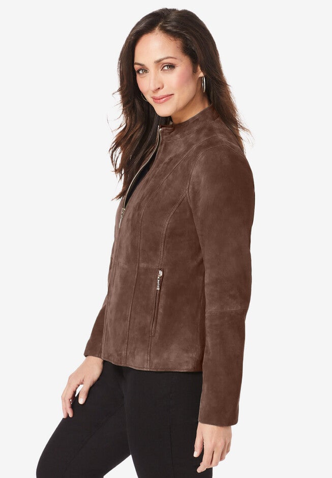 Suede Zip-Front Jacket, , alternate image number null