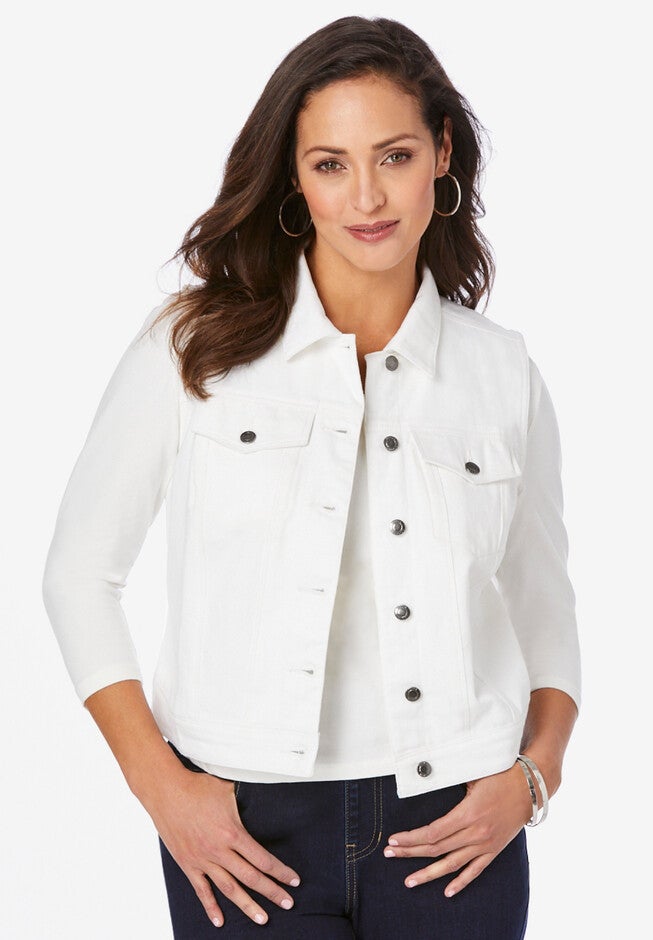 Cropped Denim Vest, WHITE, hi-res image number 0