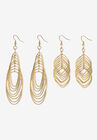 Goldtone Diamond Cut 2 Piece Set Drop Earrings (72x24mm), GOLD, hi-res image number null