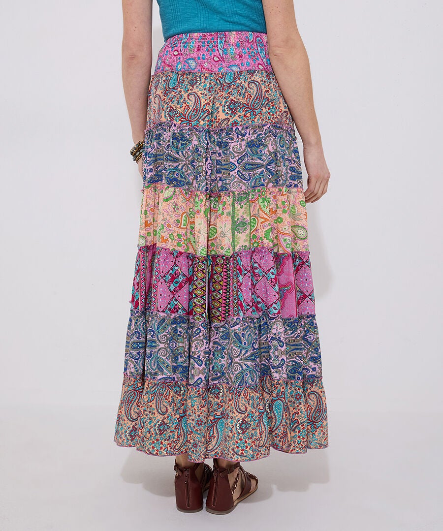 Smocked Waist Maxi Skirt, MULTICOLOR PAISLEY STRIPE, on-hover image number 1