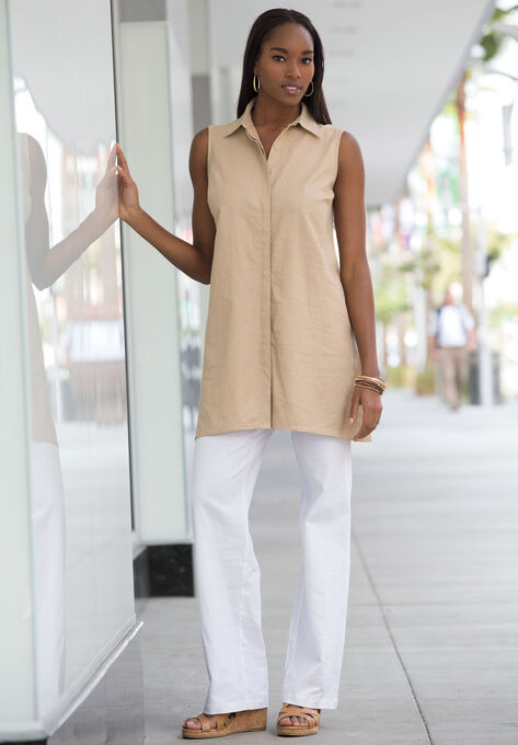 Linen-Blend Sleeveless Shirt, , alternate image number null