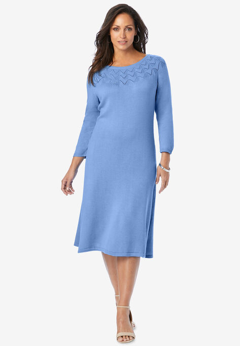 Pointelle Sweater Dress, FRENCH BLUE, hi-res image number null
