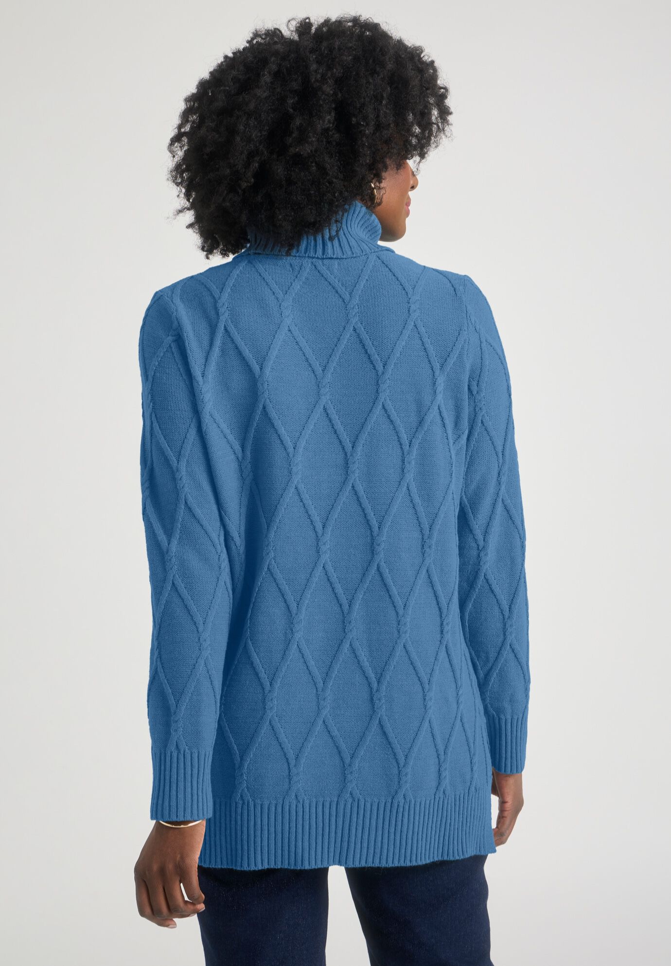Cable Turtleneck Sweater, DUSTY INDIGO, on-hover image number 1