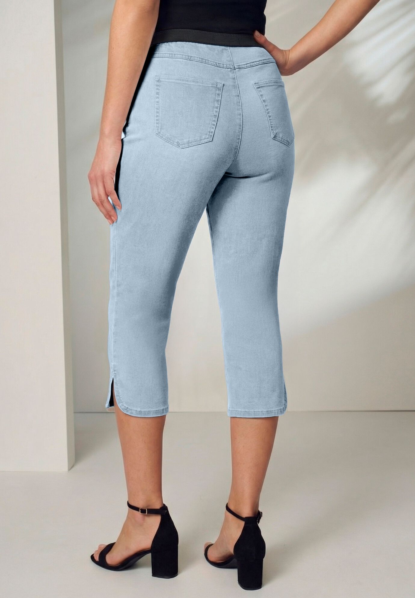 Stretch Denim Crop Jeggings, LIGHT WASH, on-hover image number 1