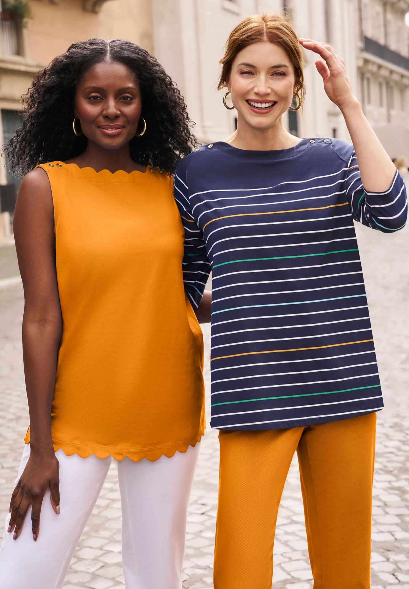 Sleeveless Scallop Boatneck Tee, , on-hover image number 1