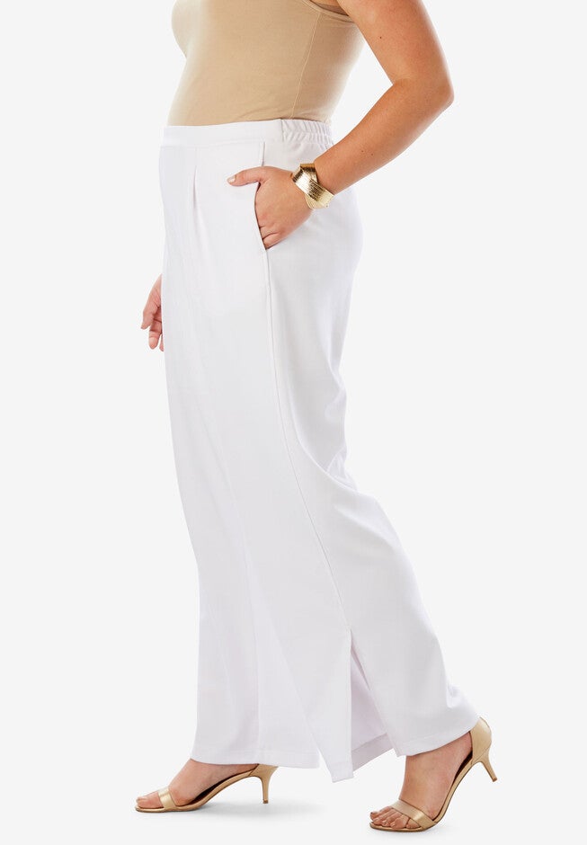 Knit Crepe Side-Slit Pant, , alternate image number 2