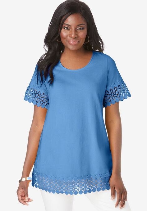 Crochet Trim Tunic, FRENCH BLUE, hi-res image number null