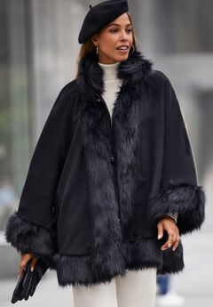 Faux Fur Trim Wool Cape