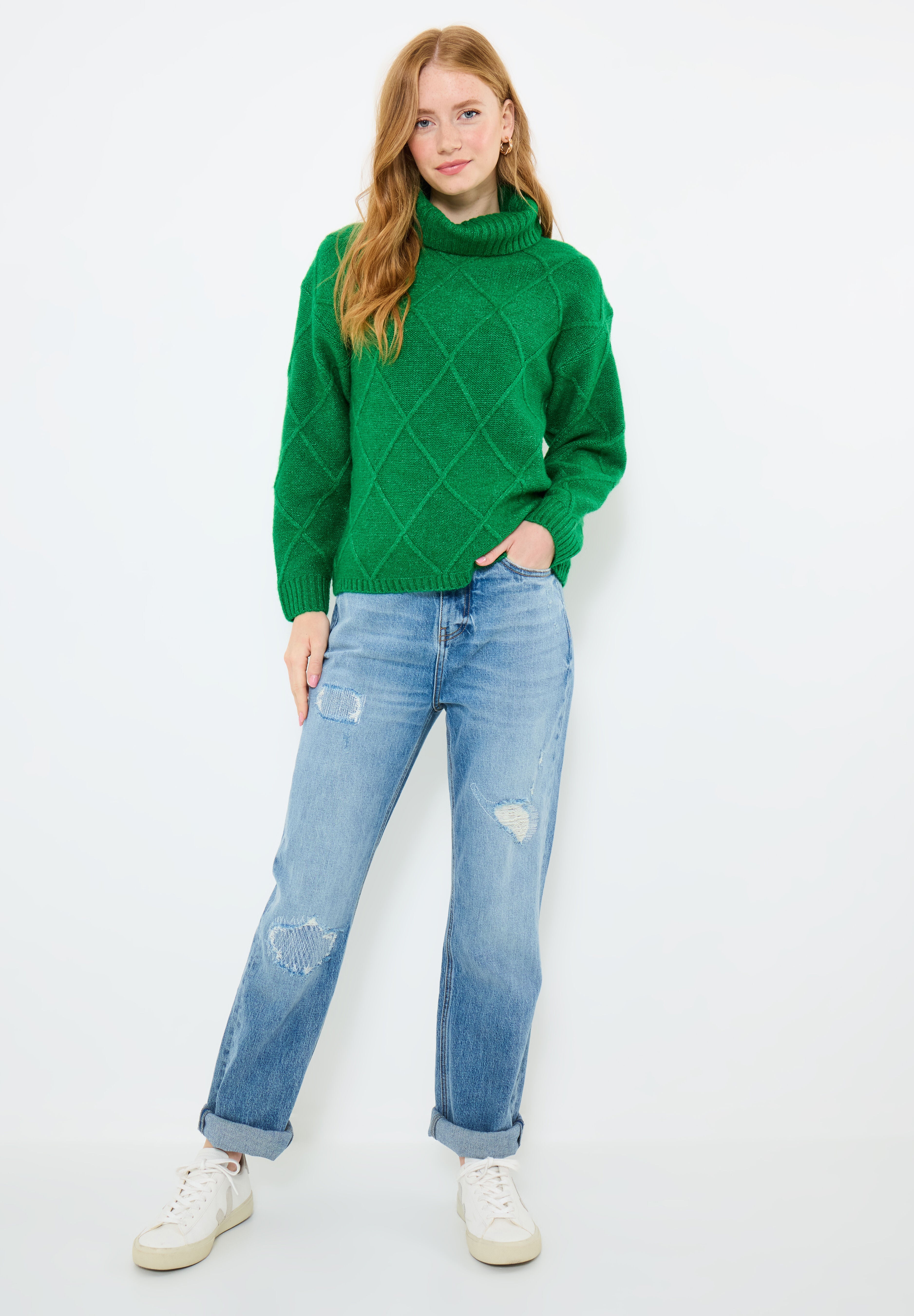 Cable Turtleneck, KELLY GREEN, on-hover image number 1