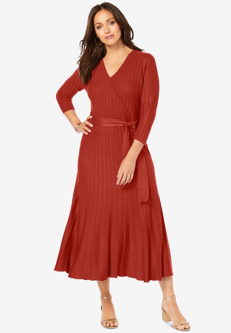 Wrap Sweater Dress, RED OCHRE, hi-res image number null
