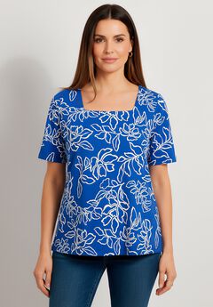 Stretch Cotton Square Neck Tee