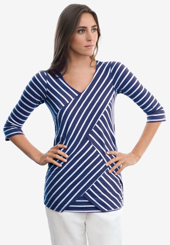 Layered Knit Top, NAVY STRIPE, hi-res image number 0