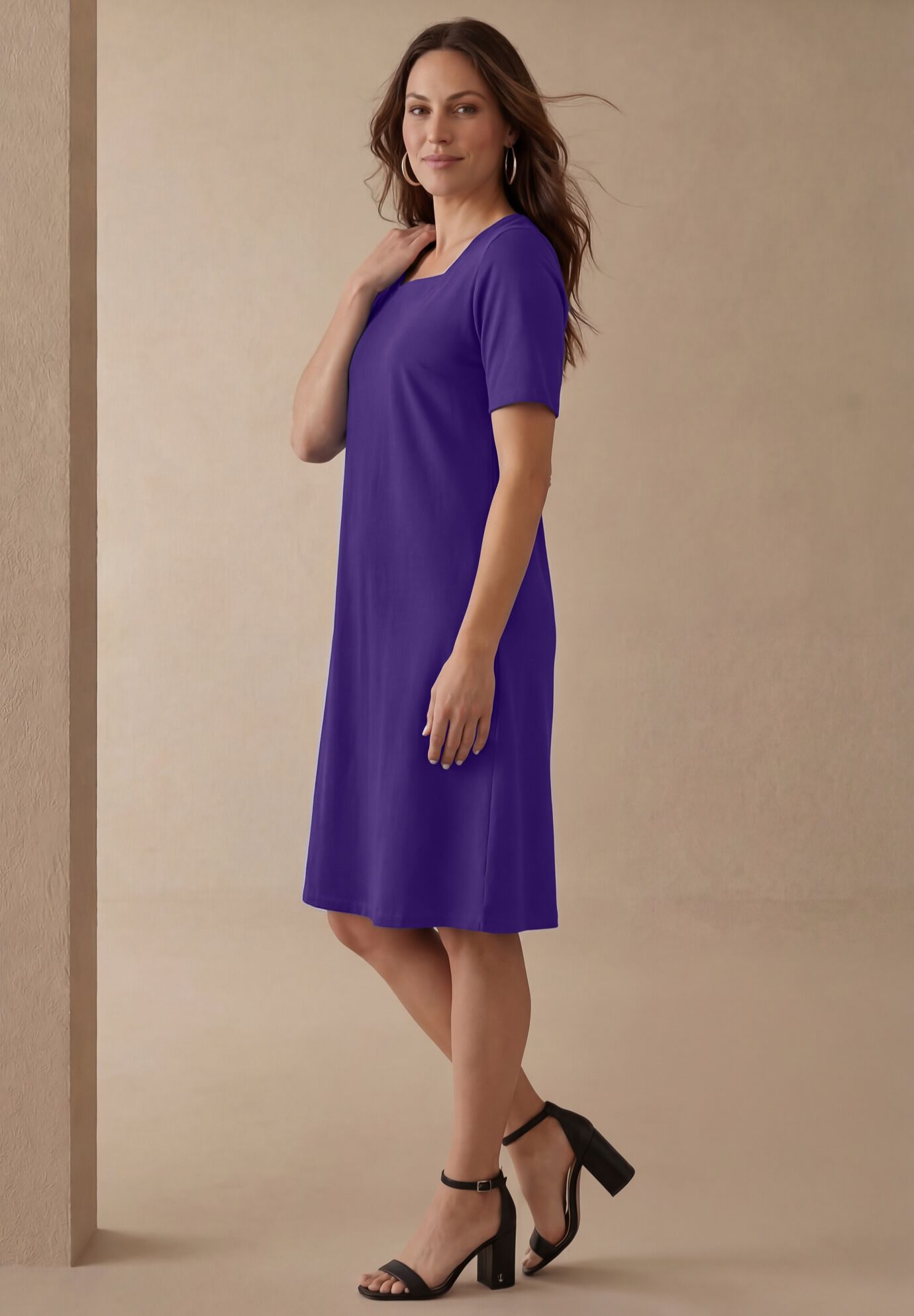 Stretch Cotton Square Neck Midi Dress, MIDNIGHT VIOLET, alternate image number 2