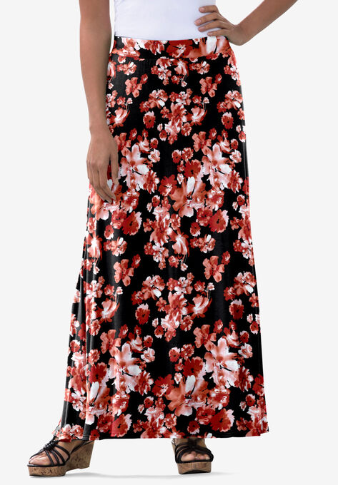 Everyday Knit Maxi Skirt, RED OCHRE FLORAL PRINT, hi-res image number null