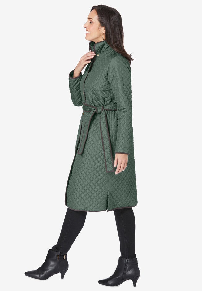 Quilted Collarless Long Jacket, , alternate image number null