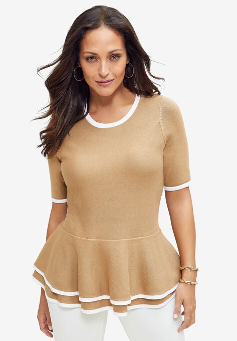 Peplum Sweater, SOFT CAMEL, hi-res image number null