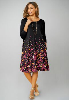 Stretch Knit Three-Quarter Sleeve T-shirt Dress