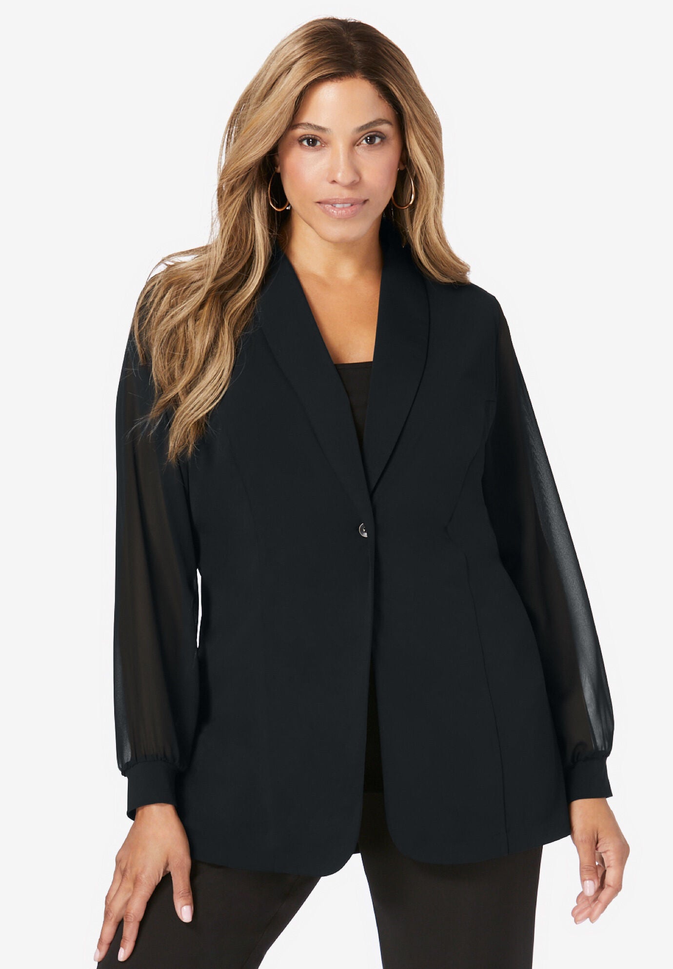 Black blazer with sheer sleeves top