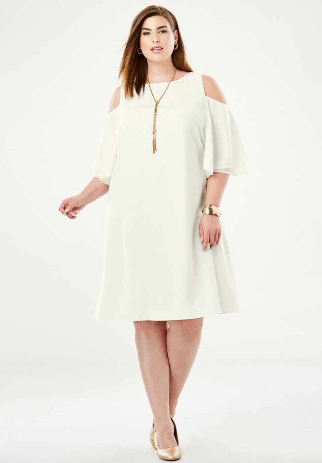 Cold Shoulder Dress, IVORY, hi-res image number 0