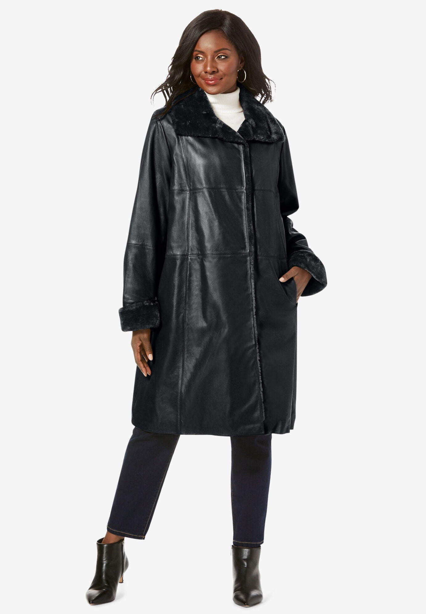 Black leather swing coat online