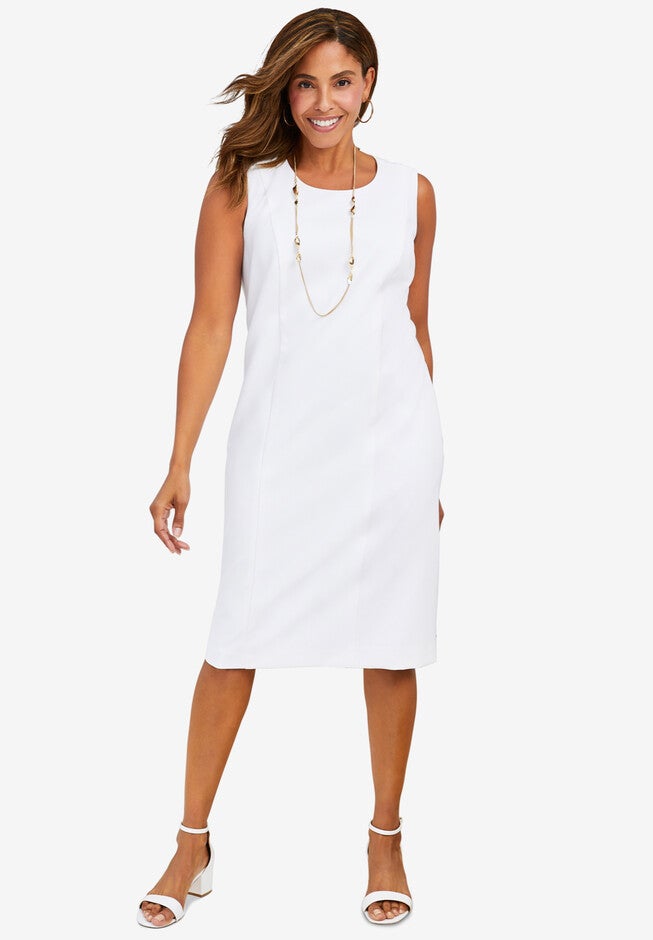 Bi-Stretch Sheath Dress, WHITE, hi-res image number 0