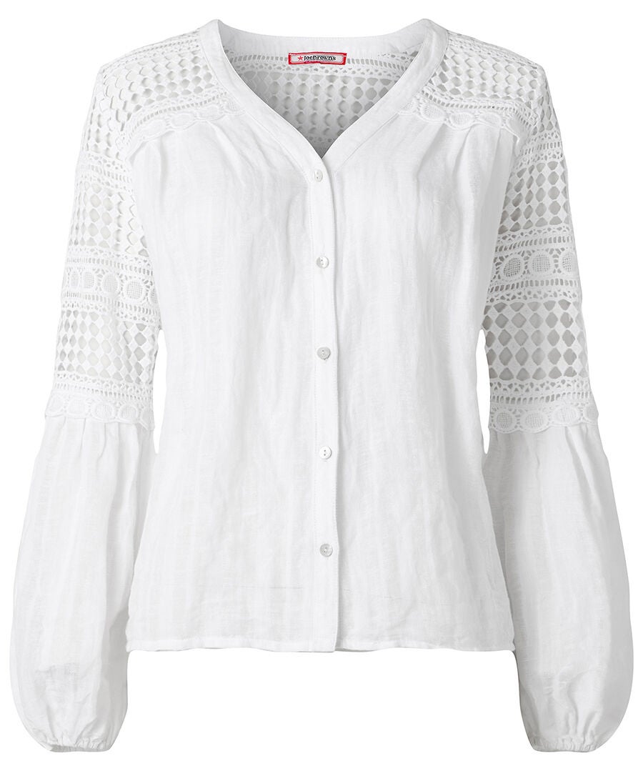 Crochet Trim Button-Front Tunic Blouse, WHITE, alternate image number 4