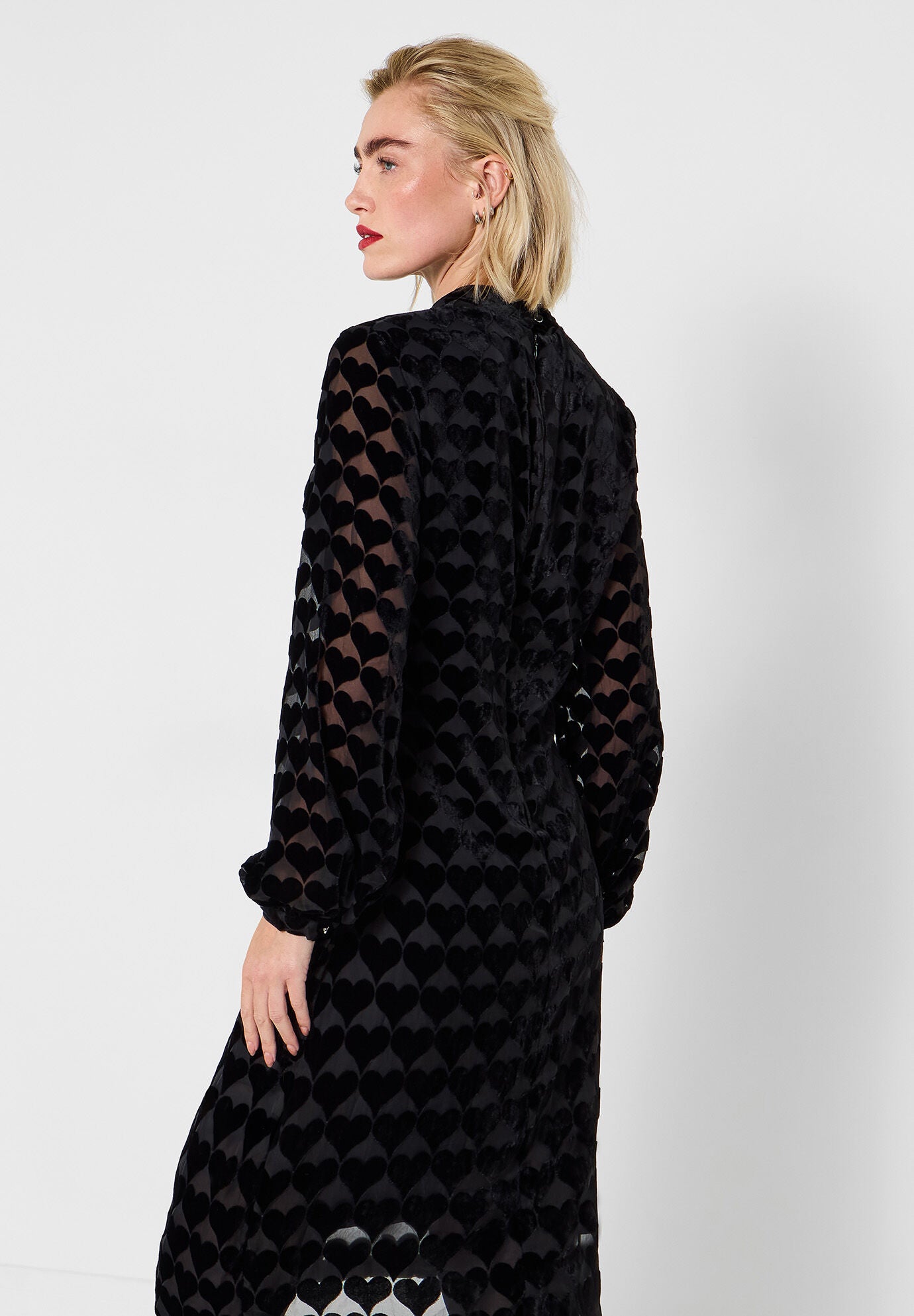 Burnout Velvet Shift Dress, BLACK HEARTS, alternate image number 2