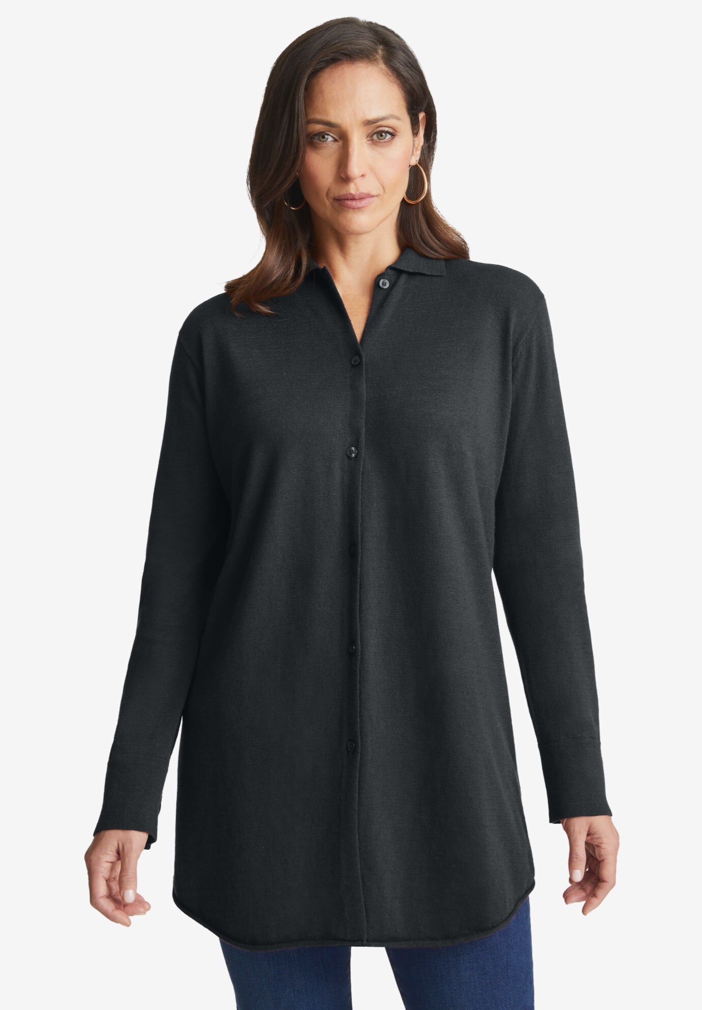 Cotton Cashmere Big Shirt, BLACK, hi-res image number 0