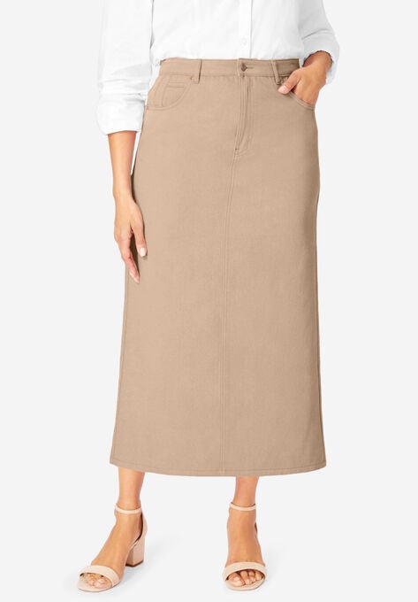Classic Cotton Denim Midi Skirt, NEW KHAKI, hi-res image number null