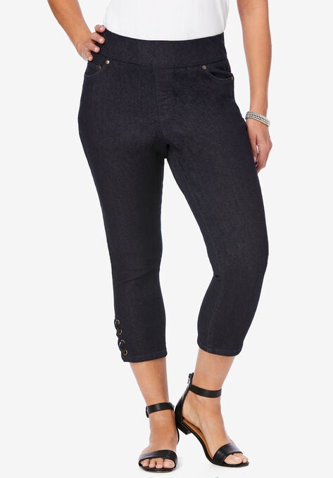 Comfort Waist Lace-Up Capri, INDIGO, hi-res image number null