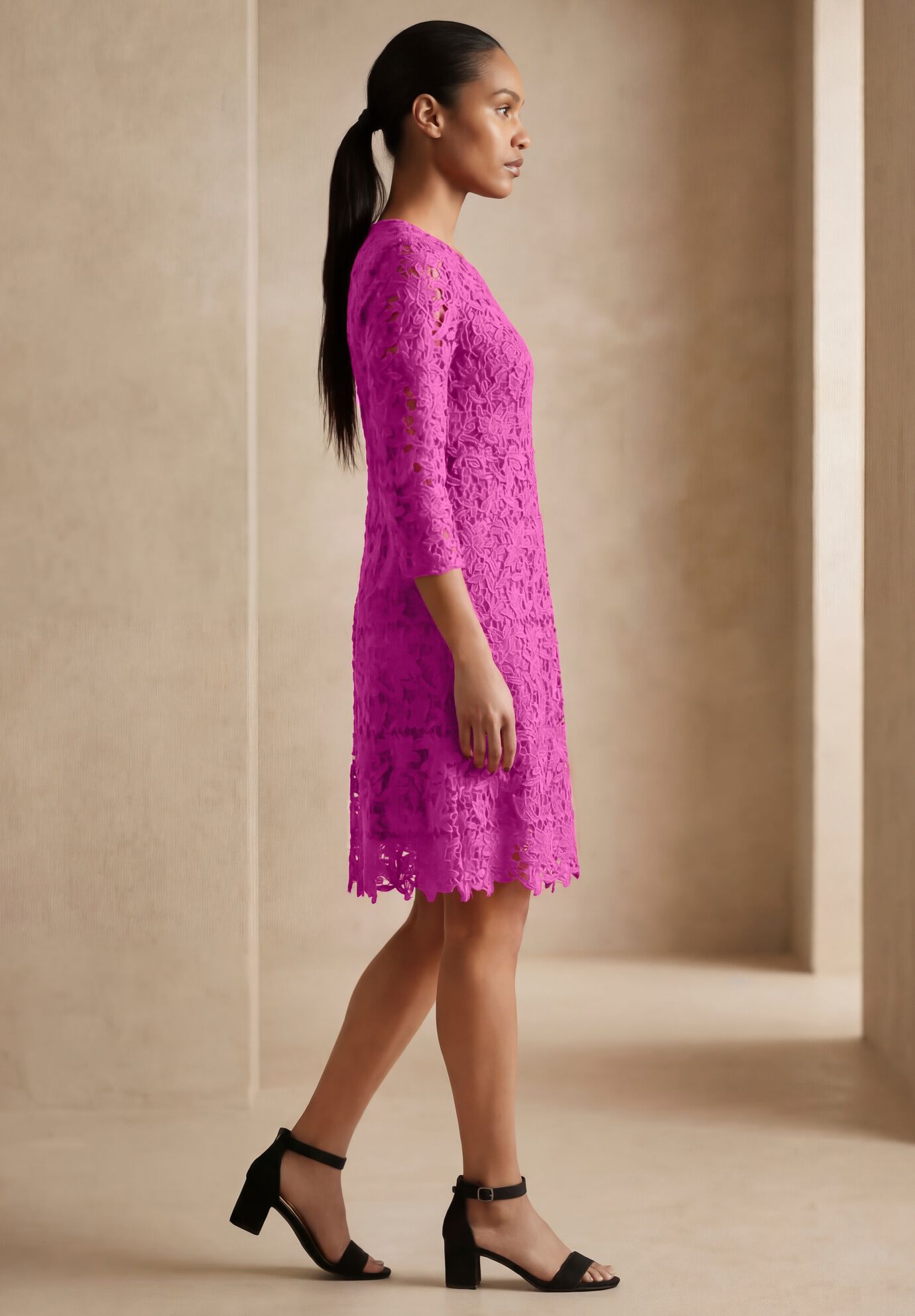 Lace Fit & Flare Dress, DEEP ORCHID, alternate image number 2