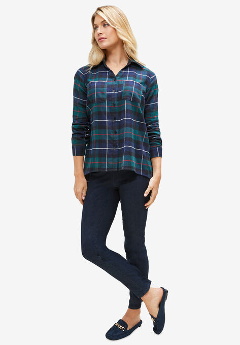 Long Sleeve Flannel Shirt, EMERALD GREEN PLAID, hi-res image number null