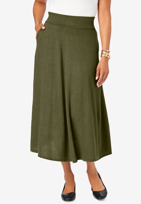 A-Line Cashmere Skirt, DARK OLIVE GREEN, hi-res image number null