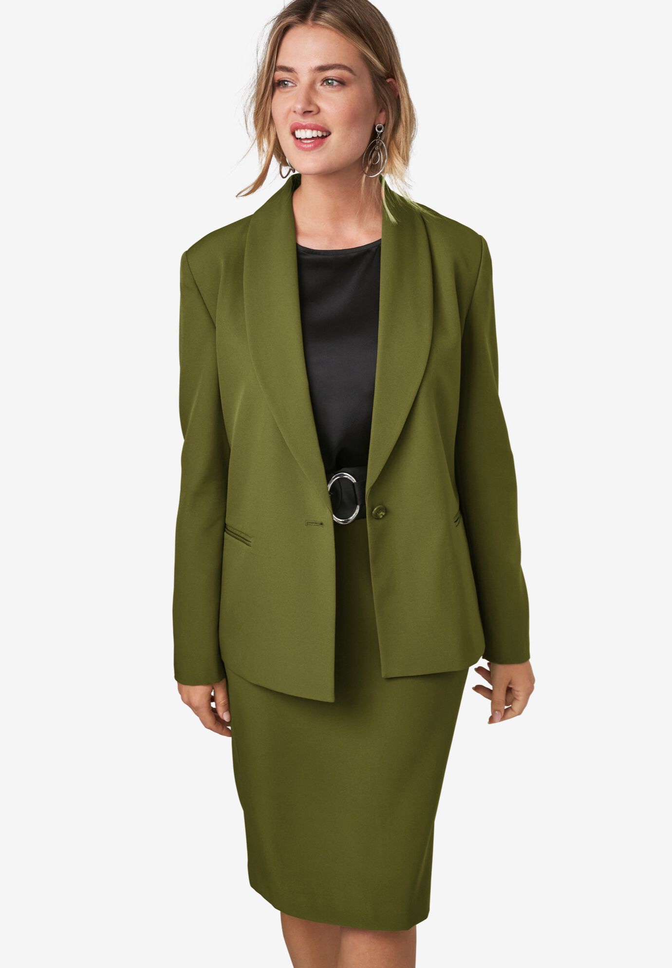 Cinch Back Bi-stretch Blazer, MOSS GREEN, hi-res image number 0