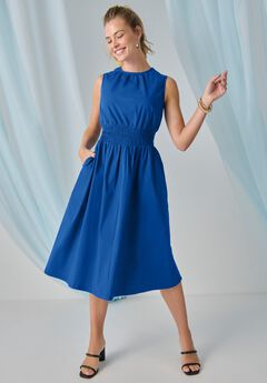 Smocked Poplin Midi Dress