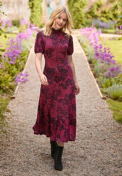 Stretch Knit Mockneck Midi Dress