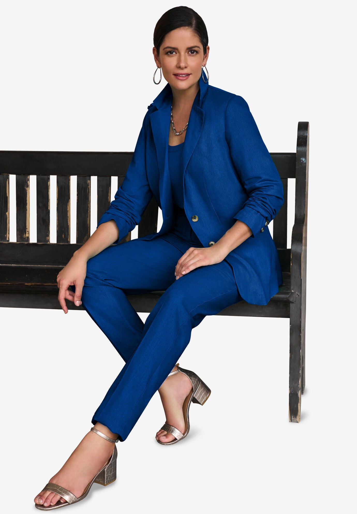 Tailored Linen Blazer OfficeReady Style, Dark Sapphire Catherines