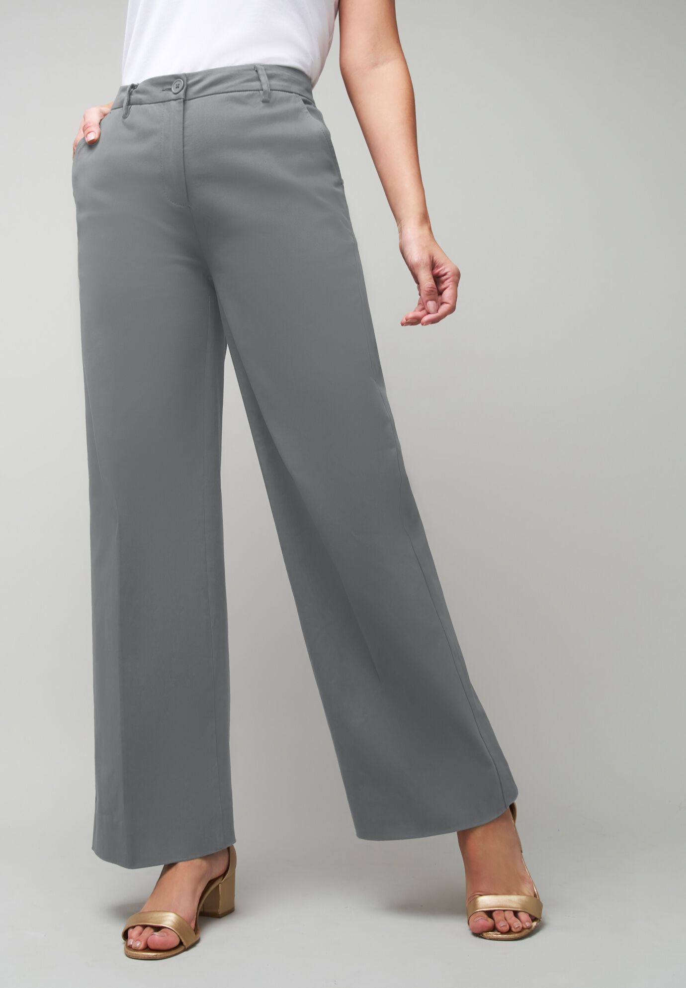 Stretch Cotton Chino Wide-Leg Trouser, SLATE, hi-res image number 0