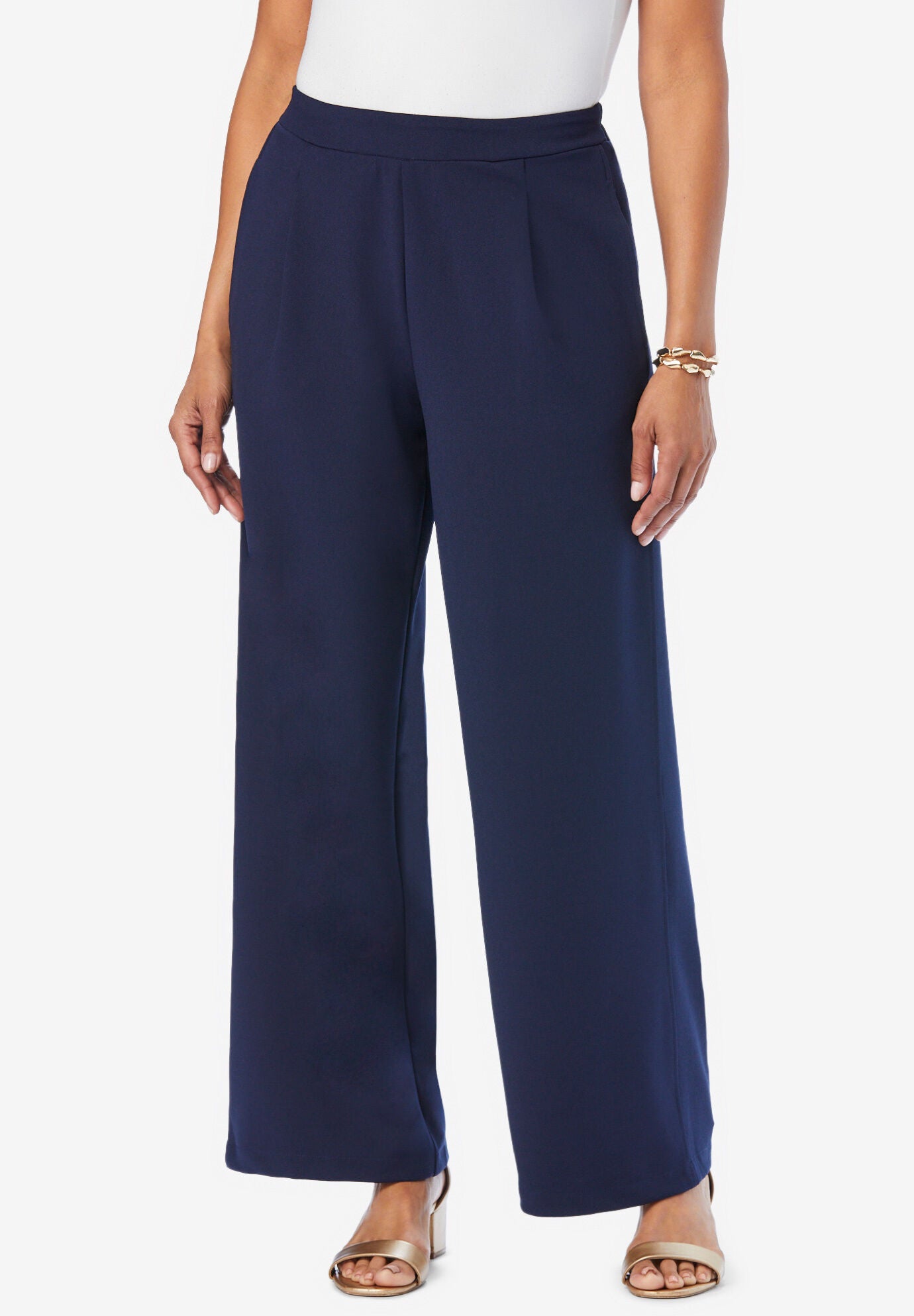 Stretch Knit Crepe Wide Leg Pant, NAVY, hi-res image number 0