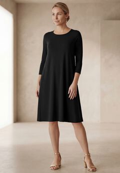 Stretch Knit Three-Quarter Sleeve T-shirt Dress