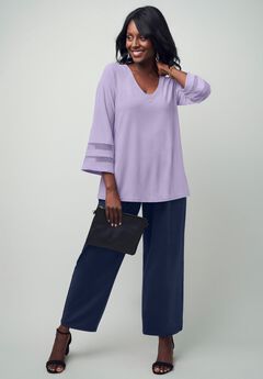 Stretch Knit Mesh Inset Sleeve Tunic