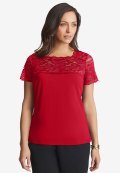 Stretch Lace Neckline Top