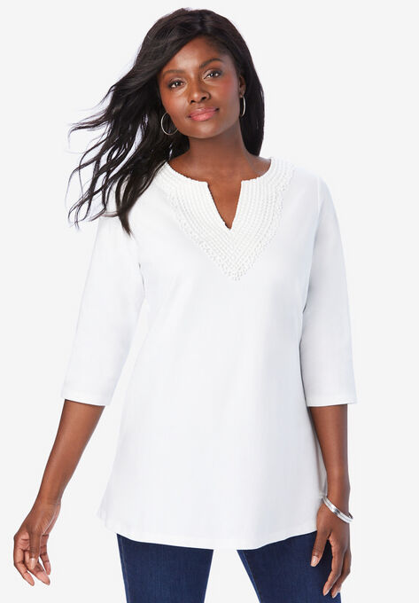 Notch Neck Tunic, WHITE CROCHET, hi-res image number null