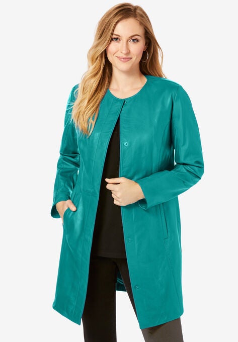 Three-Quarter Leather Jacket, WATERFALL, hi-res image number null