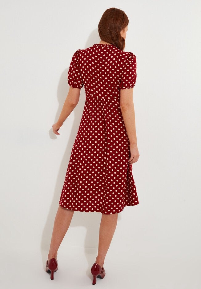 Retro Button-Front Knee-Length Dress, RETRO DOT, alternate image number null