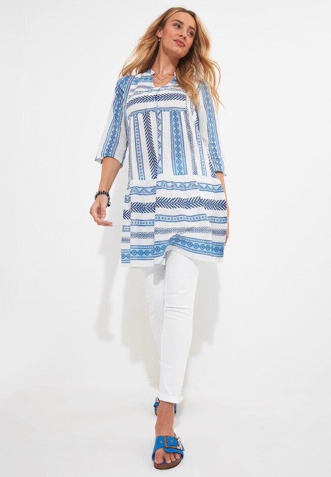 Ruffle Hem Cotton Tunic, BLUE STRIPE, hi-res image number null