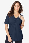 Shirred V-Neck Tee, NAVY, hi-res image number null
